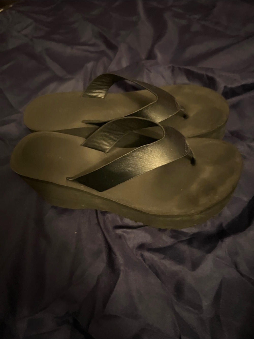 Black Platform Flip Flop Sandals - Women's Casual Wedge